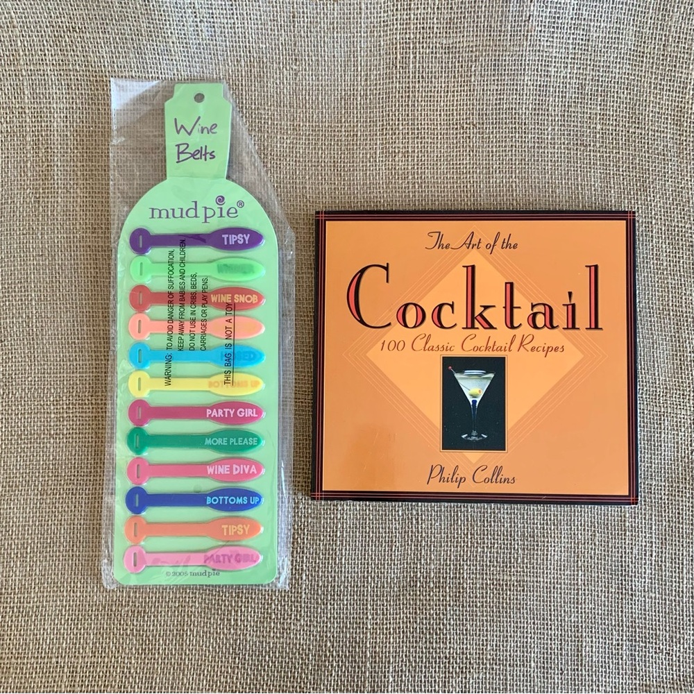 FRANCESCAS Mud Pie Wine Belts Glass Labels & The Art of the Cocktail Book NWT